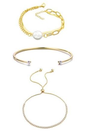 Adornia Set of 3 Crystal & Faux Pearl Bracelets in Gold at Nordstrom Rack