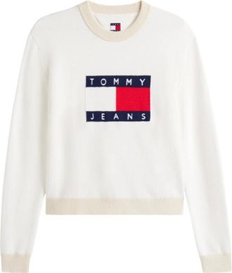 Tommy Jeans Zwarte Vlag Trui - Dames - Ronde hals truien - Beige - M - Polyester - Truien & Vesten