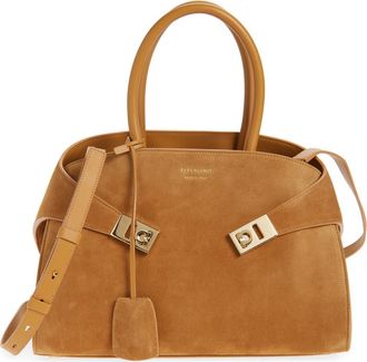 Ferragamo Small Hug Suede Top Handle Bag in Natural at Nordstrom