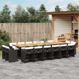 vidaXL Set De Muebles Jard&iacute;n 17 Pzas Con Cojines Rat&aacute;n Sint&eacute;tico Negro Vidaxl