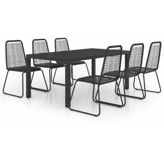 vidaXL Set De Comedor De Jard&iacute;n De 7 Piezas Pvc Rat&aacute;n Negro Vidaxl
