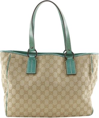 Gucci Gg Canvas Beige Green Gg Canvas Tote Bag (Pre-Owned)