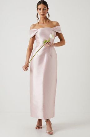 Coast Honoured Twill Bardot Maxi Dress in Blush at Nordstrom, Size 14