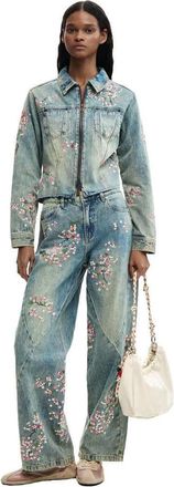 Desigual Giacca di jeans blu ricamata