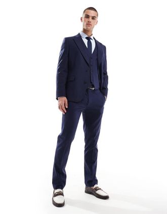 Asos linen blend slim suit pants in navy
