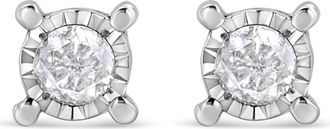 House of Brilliance 925 Sterling Silver 1.0 Cttw Round Brilliant-Cut Diamond Miracle-Set Solitaire Stud Earrings