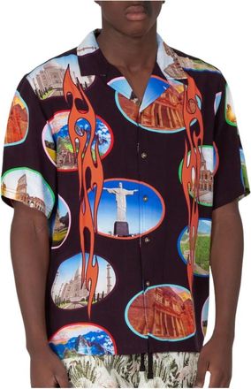 Pleasures Zwarte Camp SS Shirt 7 Wonders - Heren - Korte mouwen Overhemden - Veelkleurig - XL - Overhemden