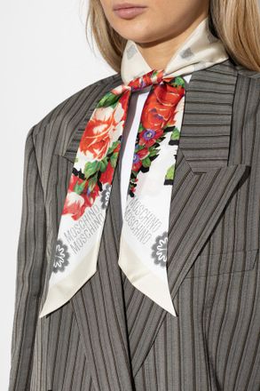 Moschino Silk Scarf With Floral Motif, Unisex, Cream