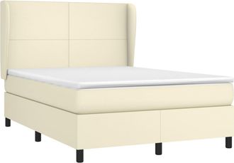 vidaXL Cama Box Spring Con Colch&oacute;n Cuero Sint&eacute;tico Crema 140x190 Cm Vidaxl