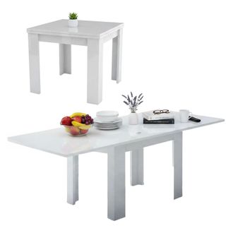 Dmora Mesa Extensible Dlirol, Consola Auxiliar De Cocina, Mesa Extensible, 100% Made In Italy, Cm 90x90h75, Blanco Brillo - Dmora