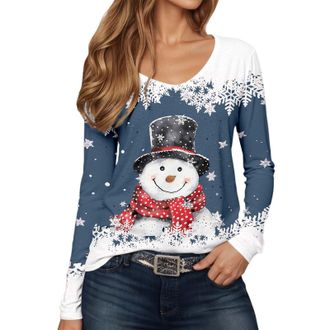 Generic Christmas Jumpers for Women Uk V Neck Christmas Reindeer Jumpers Cute Long Sleeve Pullover Funny ChristmasJumper Novelty Hoodies Xmas Holiday Shirt Go