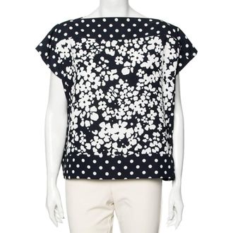 Carolina Herrera Navy And White Floral Print Square Top