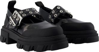 Ganni Womens Cleated Box Loafer Black Synthetic