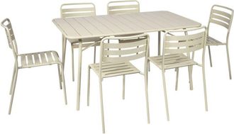 Sweeek 6-seater folding metal garden table with 6 chairs Beige 141.2x80x72.5 cm - Amelia