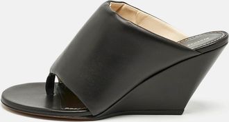 Proenza Schouler Black Leather Slant Wedge Tong Sandals