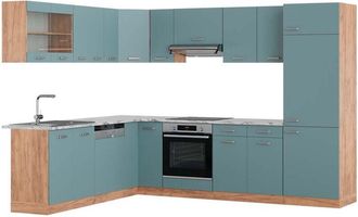 Vicco Cocina Esquinera R-line, Roble Azul-gris-dorado, 227 X 287 Cm, Et M&aacute;rmol