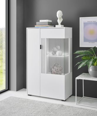 Inosign Vitrine »Hudson, Stauraumvitrine, Standvitrine« in moderner Trendfarbe, Griffe aus Metall (Schwarz), Höhe 125 cm