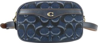 Coach Signature Brown Navy Denim Leather Fanny Pack Pouch (Pre-Owned)