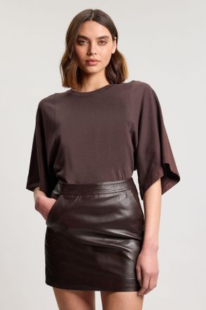 Karen Millen Womens Forever Leather Mini Skirt - Chocolate - Size 18 UK
