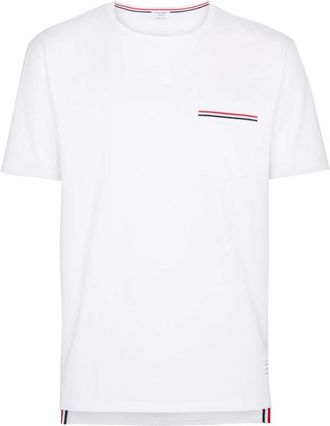 Thom Browne Wit T-shirt met Rwb Zakafwerking - Heren - T-shirts - Wit - 2XL - Katoen - Tops