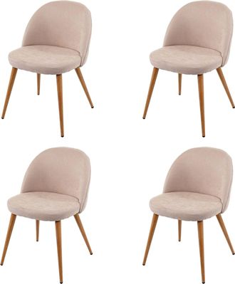Hhg Hhg - Nunca Usado] Juego De 4 Sillas De Comedor 631, Silla De Cocina, Dise&ntilde;o Retro A&ntilde;os 50, Tela/textil, Beige