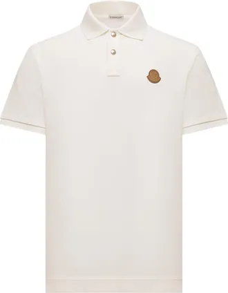 Moncler Moncler Logo Patch Cotton Piquet Polo Shirt, Men, White, Size: 3xl