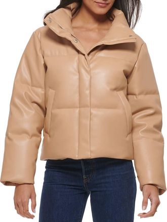 Levi's Juniors Faux Leather Bomber Puff Jacket In Biscotti