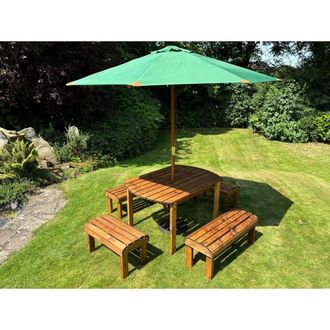 Charles Taylor Trading Knights Six Seater Garden Furniture Rectangular Set - Fully Assembled in Light Brown