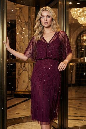 Roman Embellished V-Neck Midi Dress