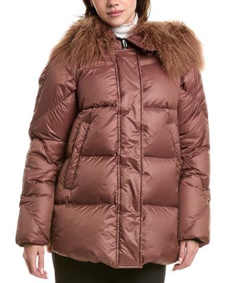 POST CARD Down Puffer Fur-Trim Coat