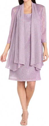 R & M Richards Solid Metallic Jacket Dress Set In Magnolia