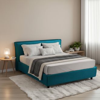 Dmora Cama Doble Bruzolo, Cama Matrimonial Con Colch&oacute;n Incluido, Desenfundable, Hecho En Italia, Con Almacenamiento, Azul
