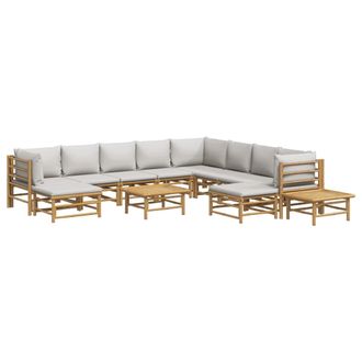vidaXL Set De Muebles De Jard&iacute;n 12 Piezas Bamb&uacute; Y Cojines Gris Claro Vidaxl