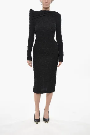 Givenchy Off-Shoulder Sheath Dress with Embossed Floral Motif Givenchy