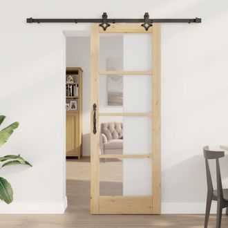Berkfield Home Sliding Door with Hardware Set ORKDAL Solid Wood & Glass in Beige