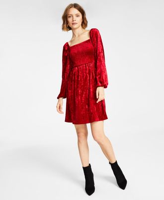 Bar III Womens Velvet Mini Fit & Flare Dress