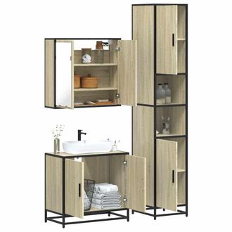 Berkfield Home 3 Piece Bathroom Furniture Set Sonoma Oak Engineered Wood in Brown