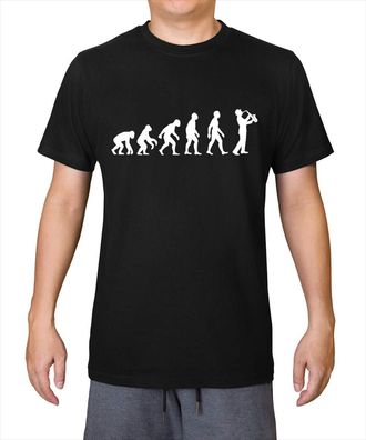 Generic Evolution of Man Saxophone Player - Mens 100% Organic Cotton T-Shirt - Deep Black - Large