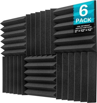 OEM Paneles De Espuma Ac&uacute;stica (paquete De 6), 5 X 30 X 30 Cm, Cu&ntilde;as De Estudio, Paneles De Pared Insonorizados, Ign&iacute;fugos (negros)