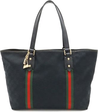 Gucci Black Green Red Color Gg Canvas Leather Shoulder Bag Tote Bag (Pre-Owned)
