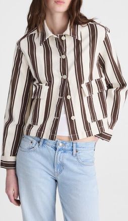 Madewell Stripe Crop Jacket in Dark Brown Stripe at Nordstrom, Size Xx-Small