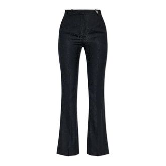 Versace Wide Trousers, female, Black, Size: 2XS Creased Animal Motif Trousers