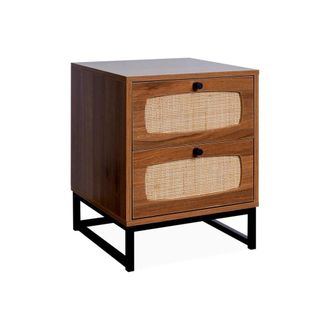 Sweeek Mesita de noche de madera y ca&ntilde;a, natural