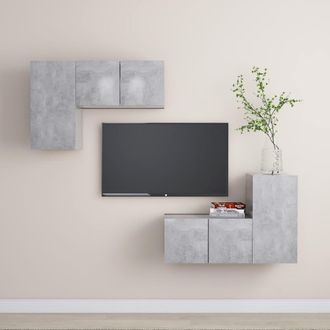 vidaXL Set Muebles De Sal&oacute;n Tv 4 Pzas Madera Ingenier&iacute;a Gris Hormig&oacute;n Vidaxl