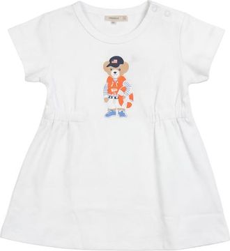 Fragile Bear Print Cotton A-Line Dress in White at Nordstrom, Size 18M