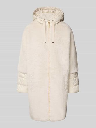 s.Oliver Black Label Regular Fit Webpelzmantel mit wattierter Kapuze in Kitt, Gr&ouml;&szlig;e 36