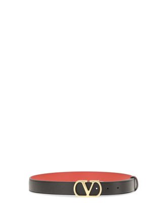 Valentino Garavani Womens Belt Vlogo Signature Calfskin Black-Pure Red Calf Leather Black/pure