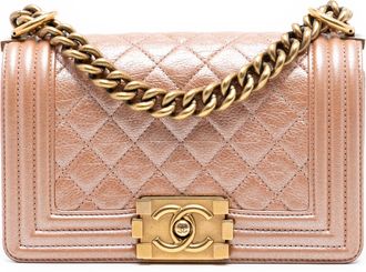 Chanel Tweedehands Kleine Gequilted Metalen Kalfsleer Boy Flap