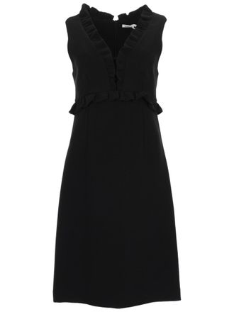 P.A.R.O.S.H. Fitted Black Midi Dress With Ruffle Trim And V-Neckline