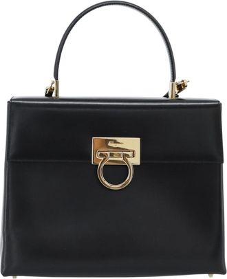Ferragamo Convertible Top Handle Leather Black Leather Handbag (Pre-Owned)